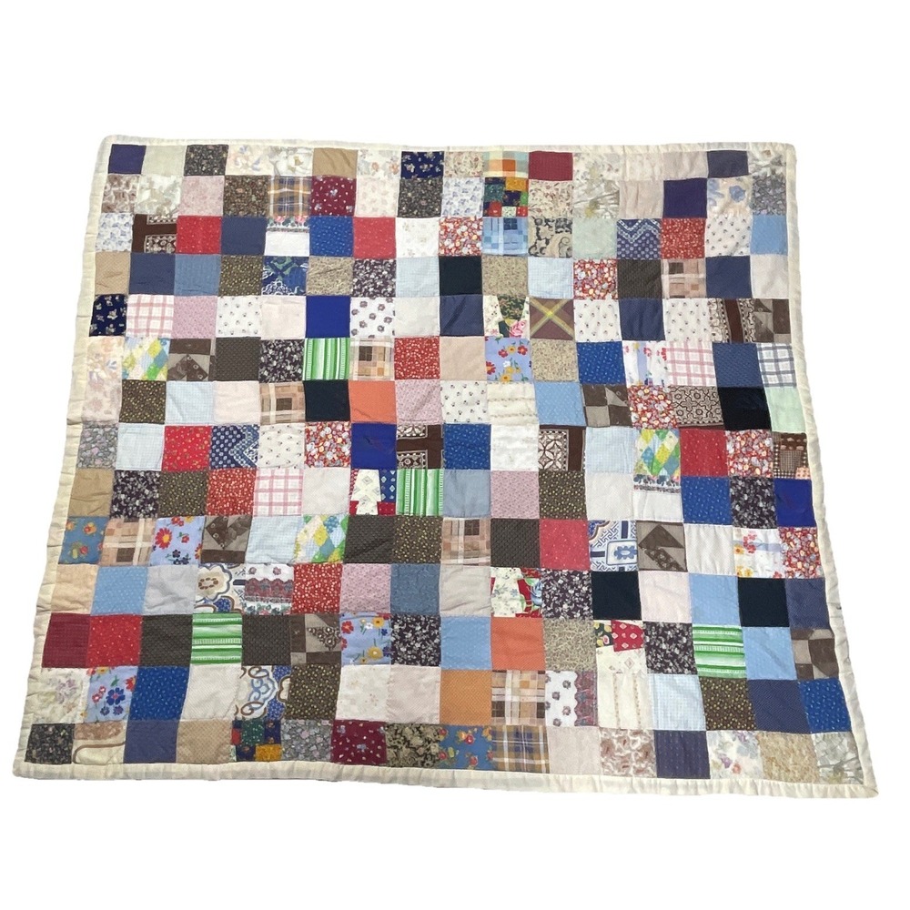 Vintage Homemade Quilt Patchwork Squares 79x70" Cottagecore Farm Grandmas